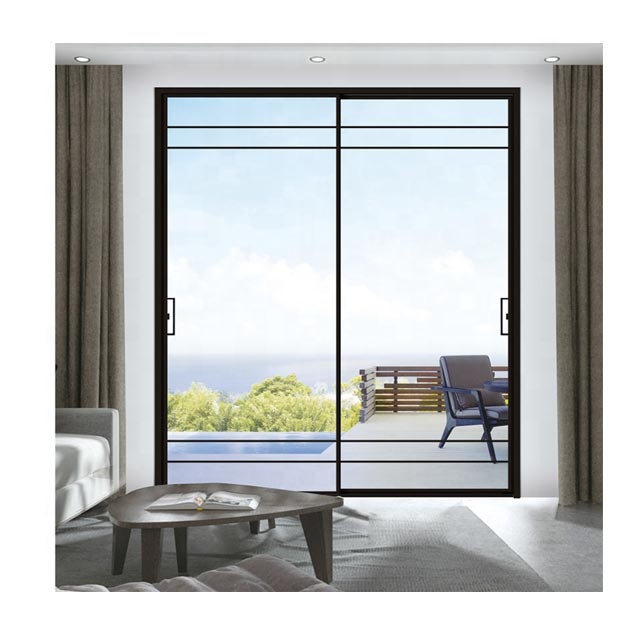 Wanjia Custom Two Tracks Narrow Thermal Break Aluminum Glass Sliding Door