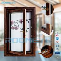 European style foldable crank handle aluminum teak wood casement window design